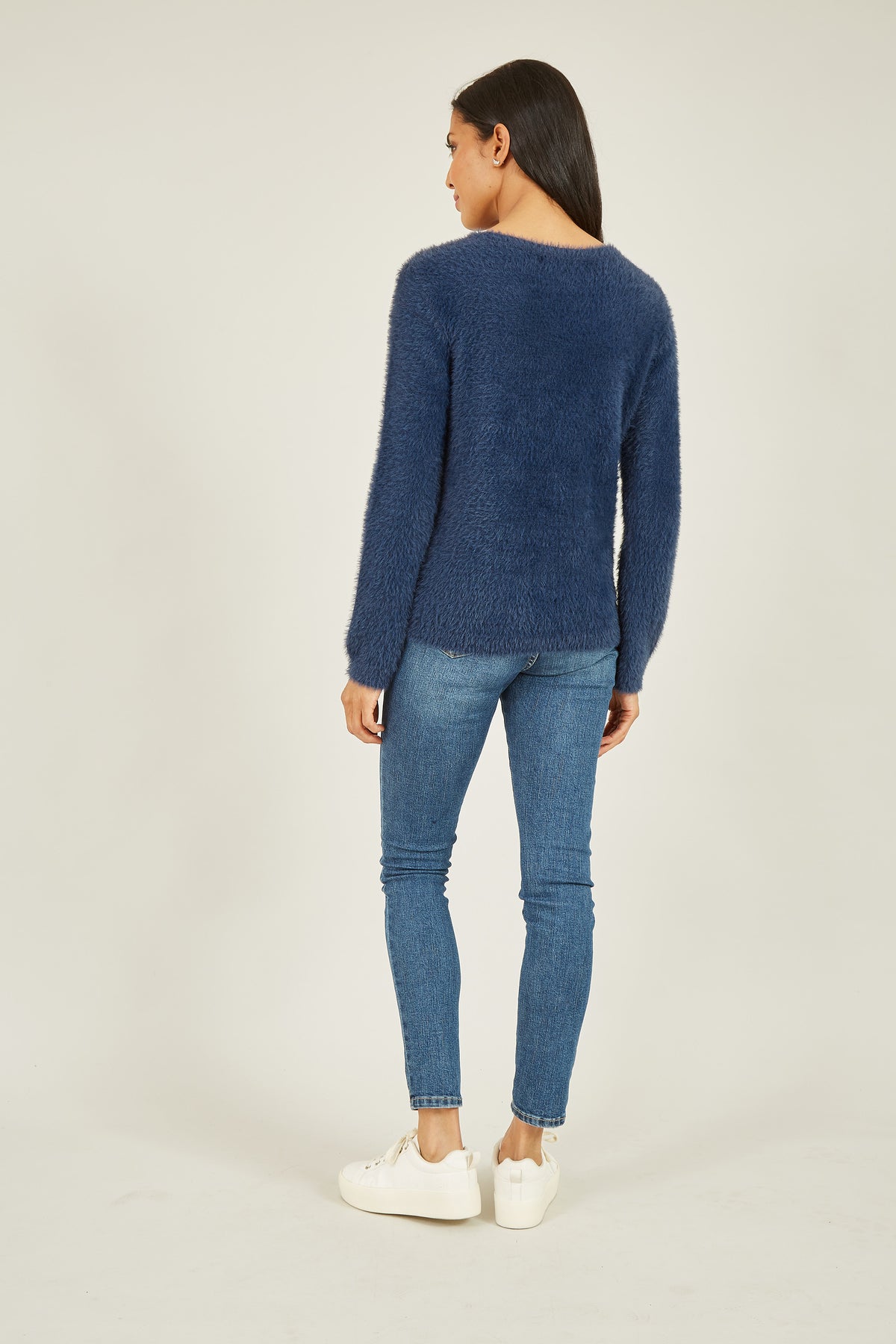 Yumi Navy Sequin Snowflake Fluffy Jumper Knit Xmas Jumper Yumi