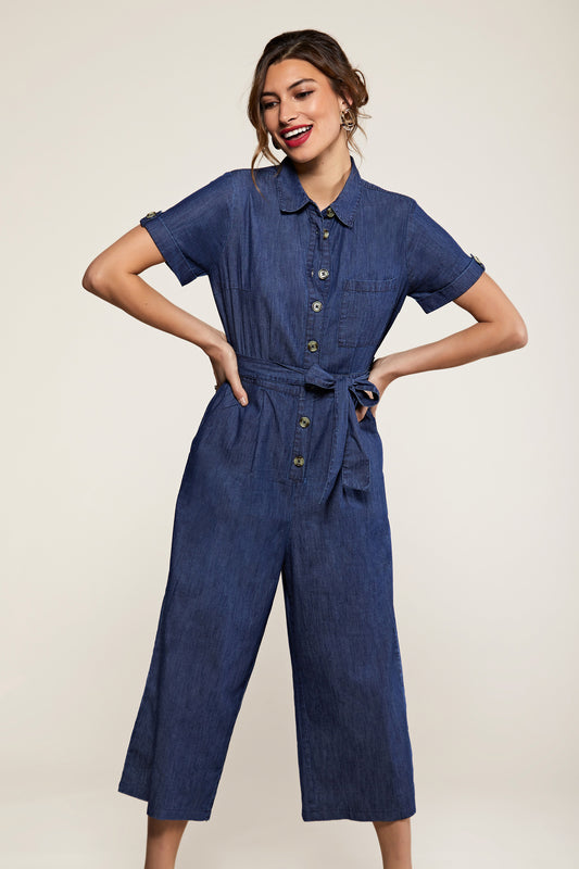 Yumi Blue Button Denim Jumpsuit Yumi