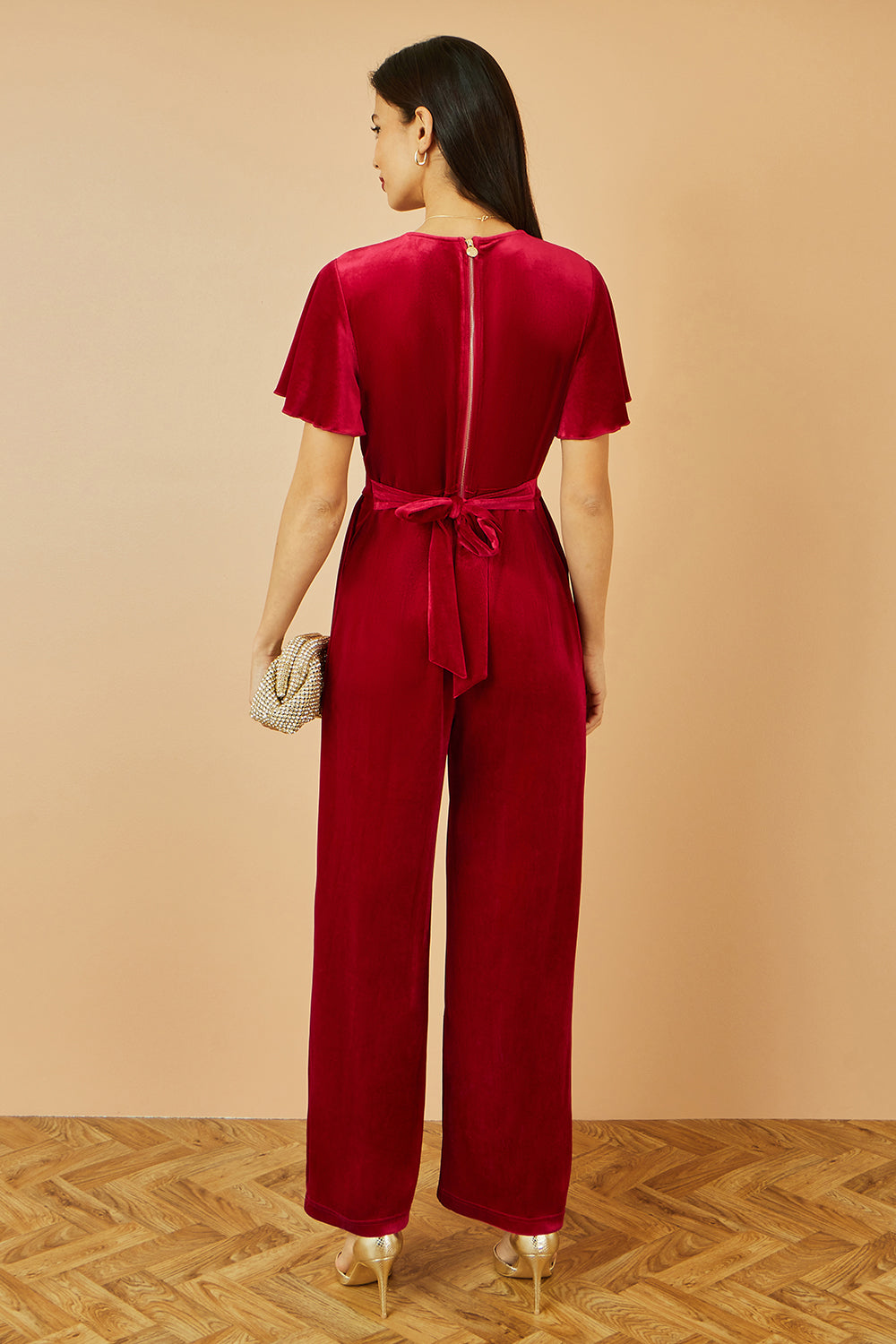 Yumi Red Jumpsuit With Angel Sleeves JUMPSUIT Yumi