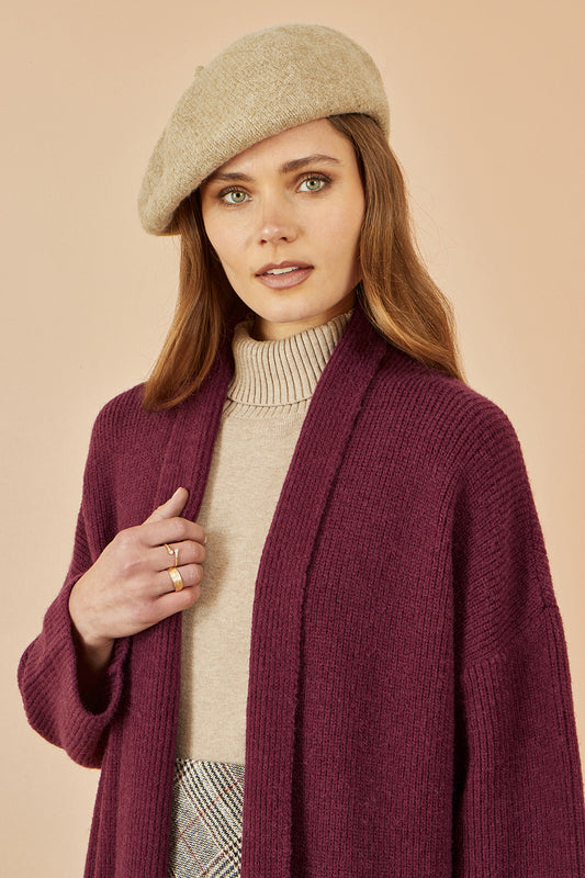 Yumi Burgundy Knitted Maxi Cardigan With Pockets Knit Cardigan Yumi