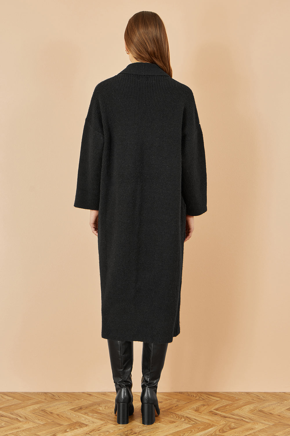 Yumi Black Knitted Maxi Cardigan With Pockets Knit Cardigan Yumi