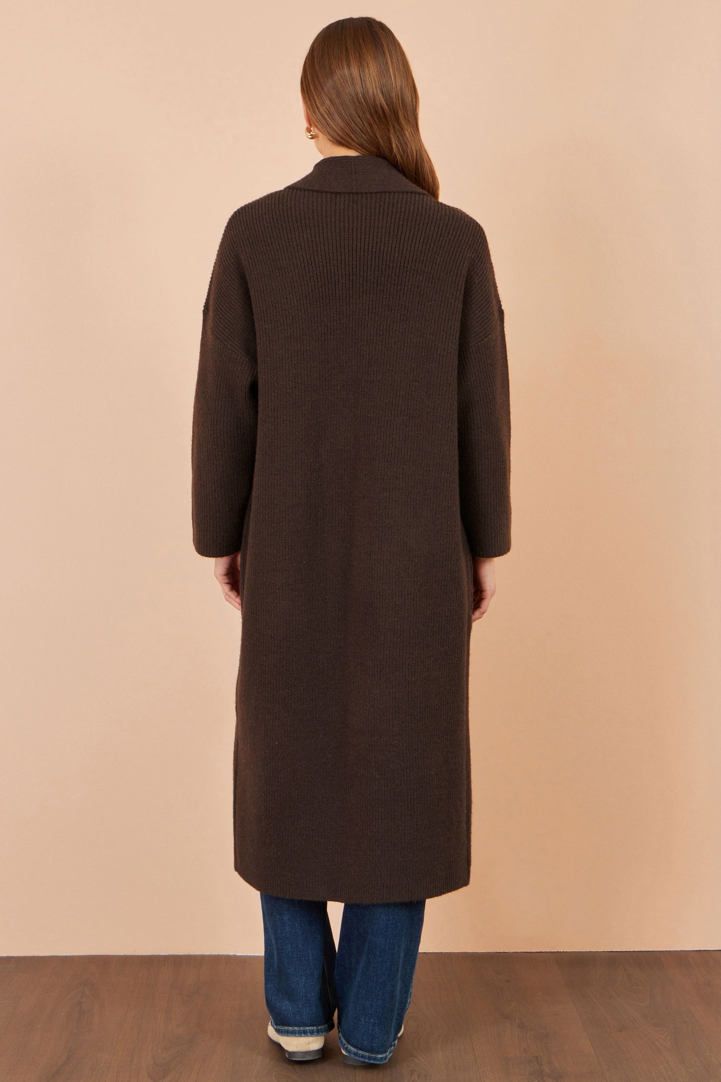 Yumi Brown Knitted Maxi Cardigan With Pockets Knit Cardigan Yumi