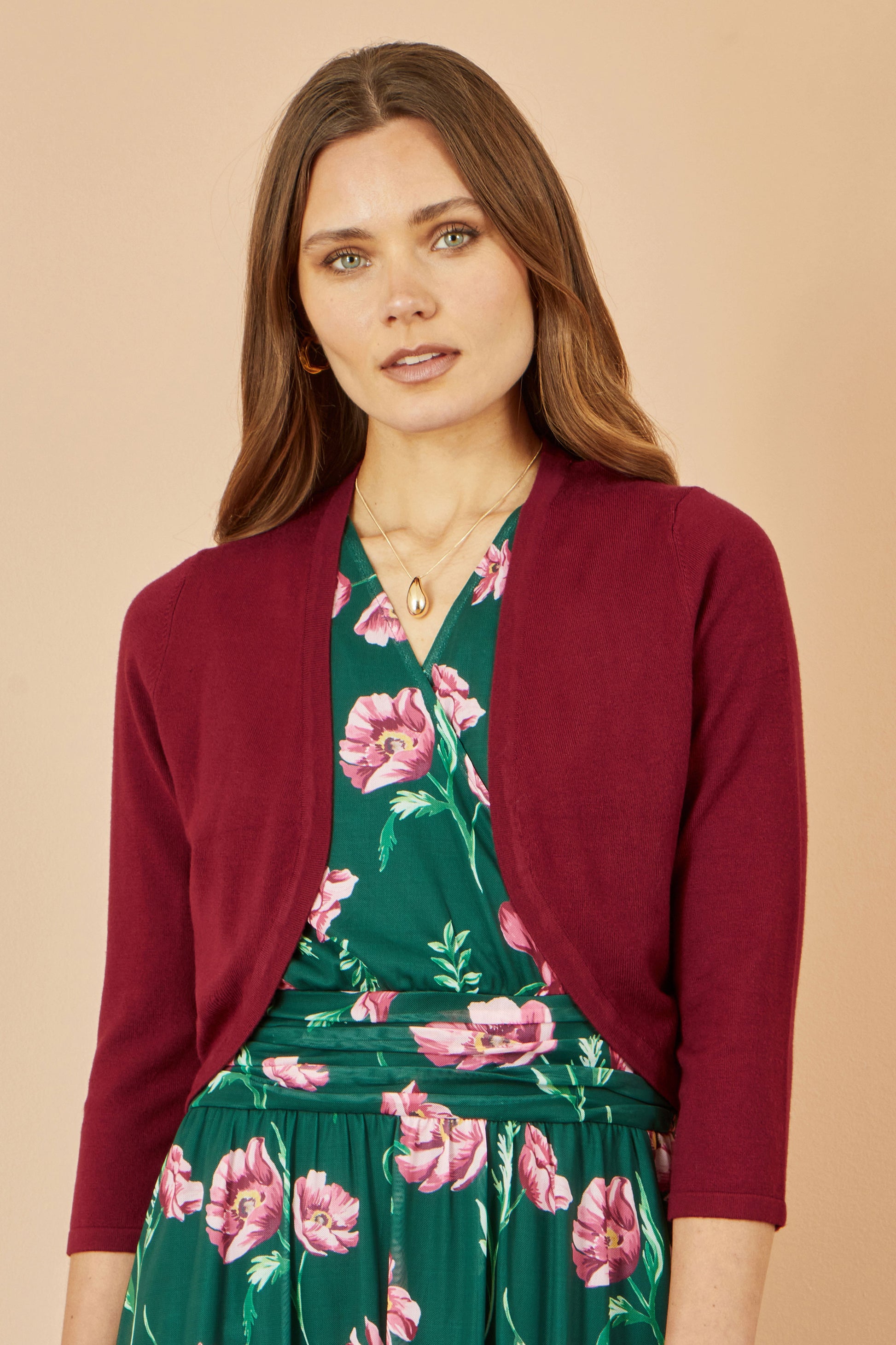 Yumi Burgundy Knitted Bolero Knit Cardigan Yumi