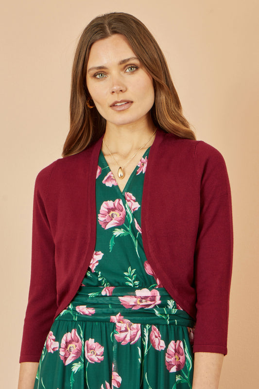 Yumi Burgundy Knitted Bolero Knit Cardigan Yumi