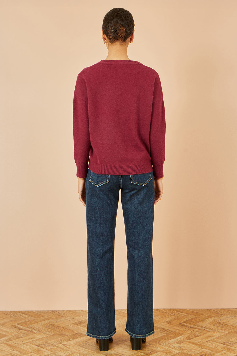 Yumi Burgundy Sequin Bow Knitted Jumper Knit Xmas Jumper Yumi