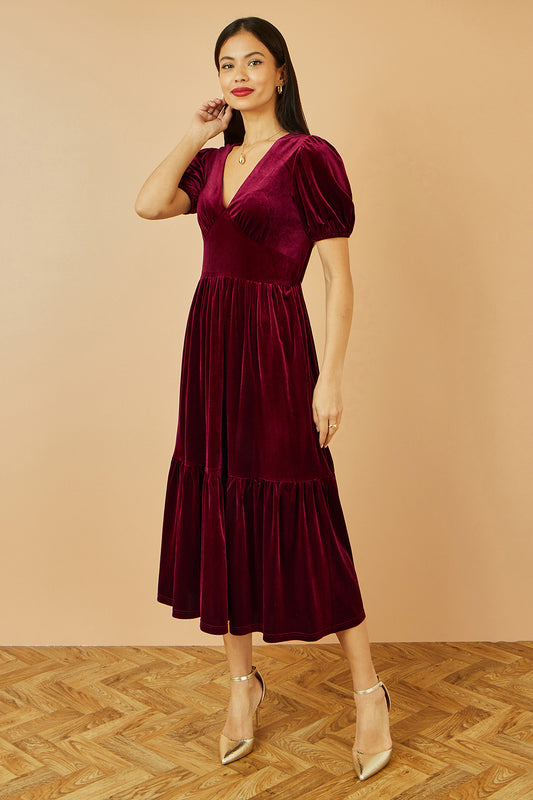 Yumi Burgundy Velvet Midi Dress Dress Party Yumi