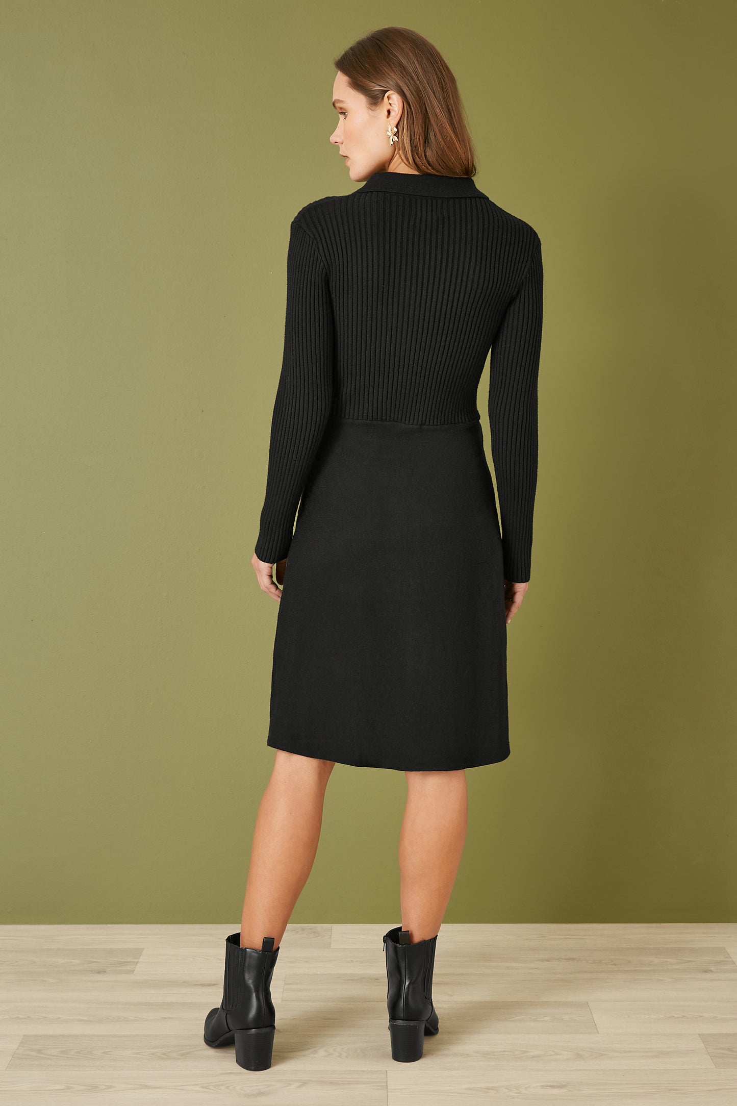 Yumi Black Rib Knit Midi Shirt Dress With Snaffle Belt Yumi