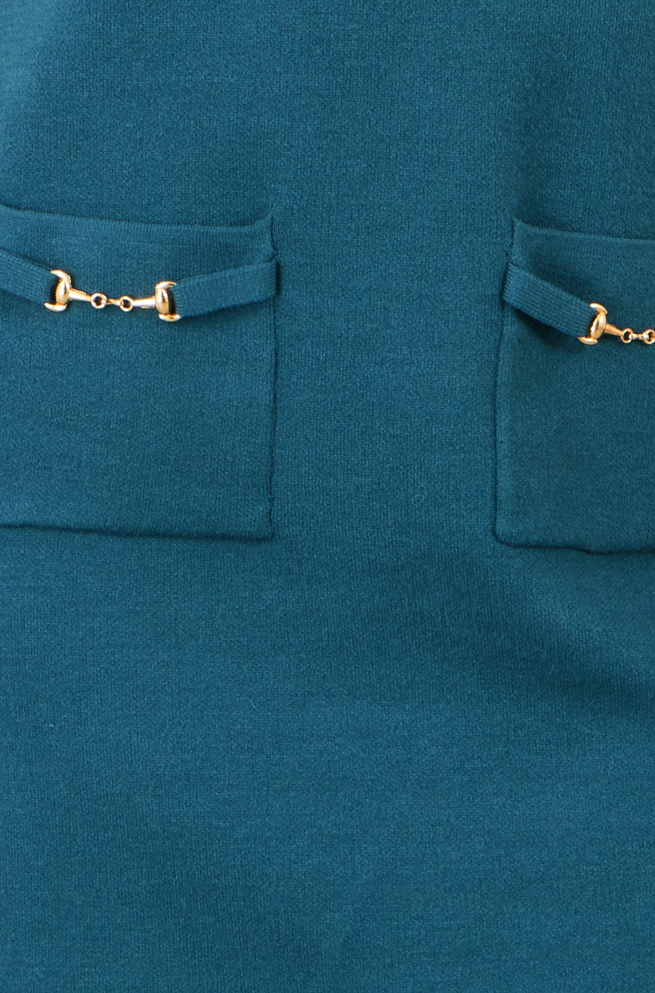 Yumi Teal Knitted Tunic Dress With Gold Hardware Details Knit Dress Yumi
