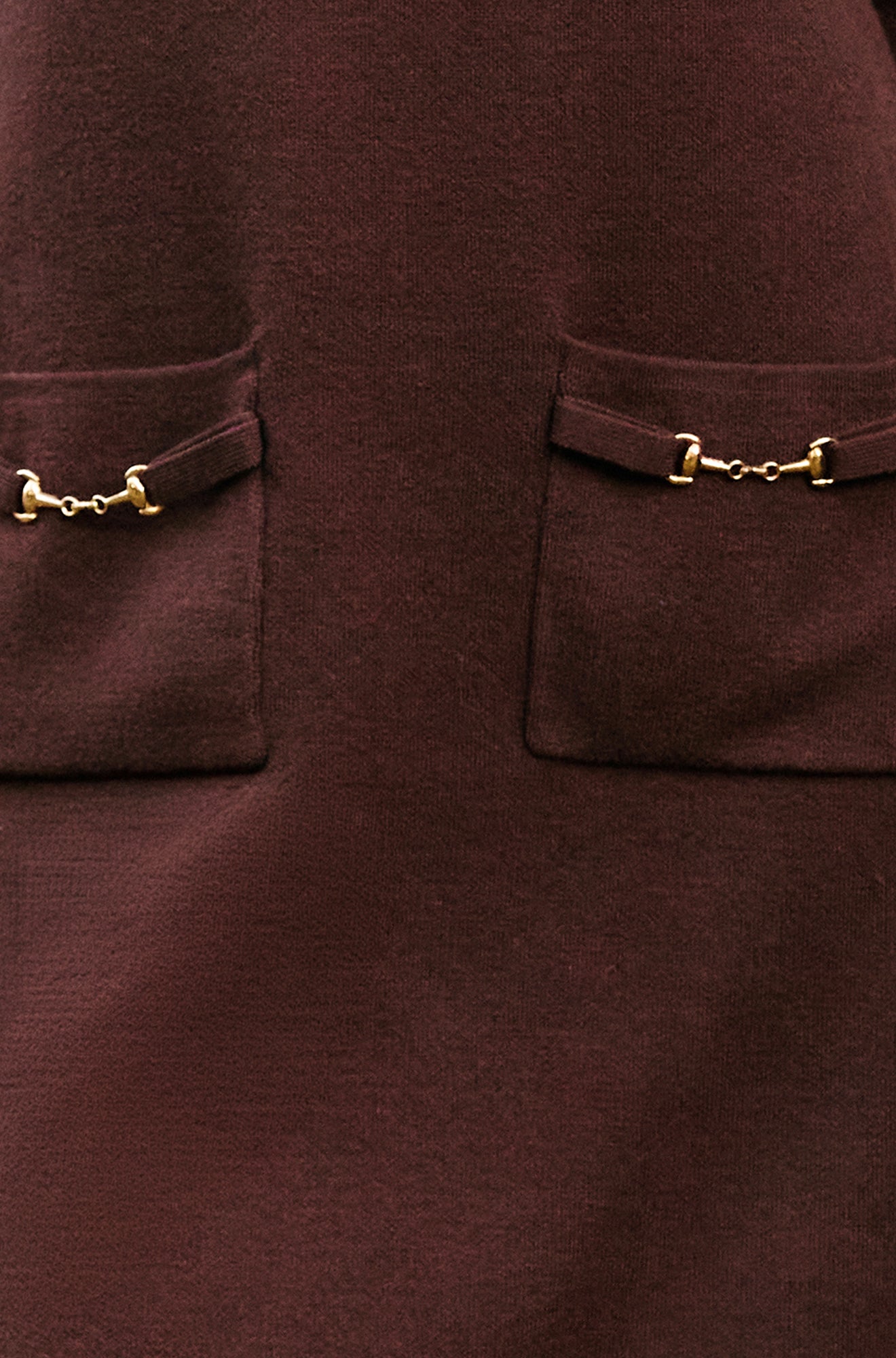 Yumi Brown Knitted Tunic Dress With Gold Hardware Details Knit Dress Yumi