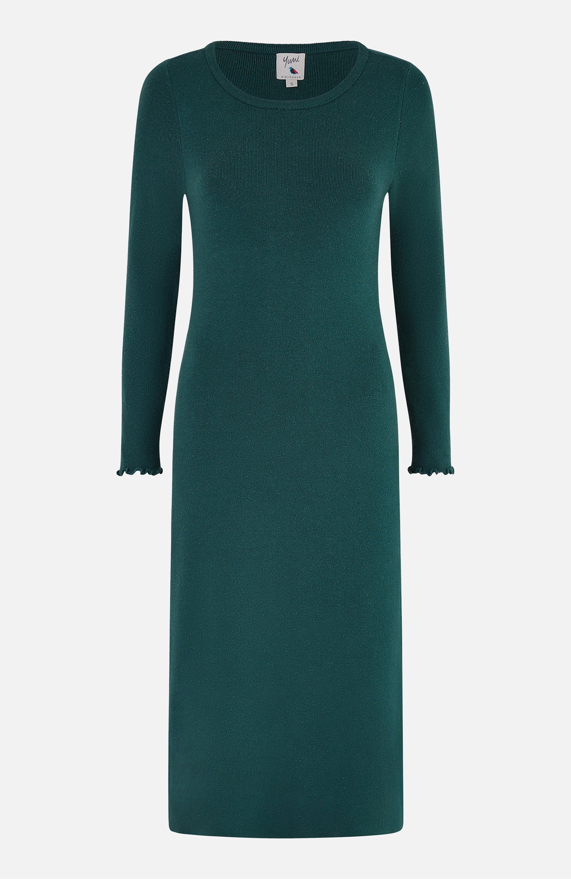 Yumi Green Sparkle Knit Midi Jumper Dress Yumi