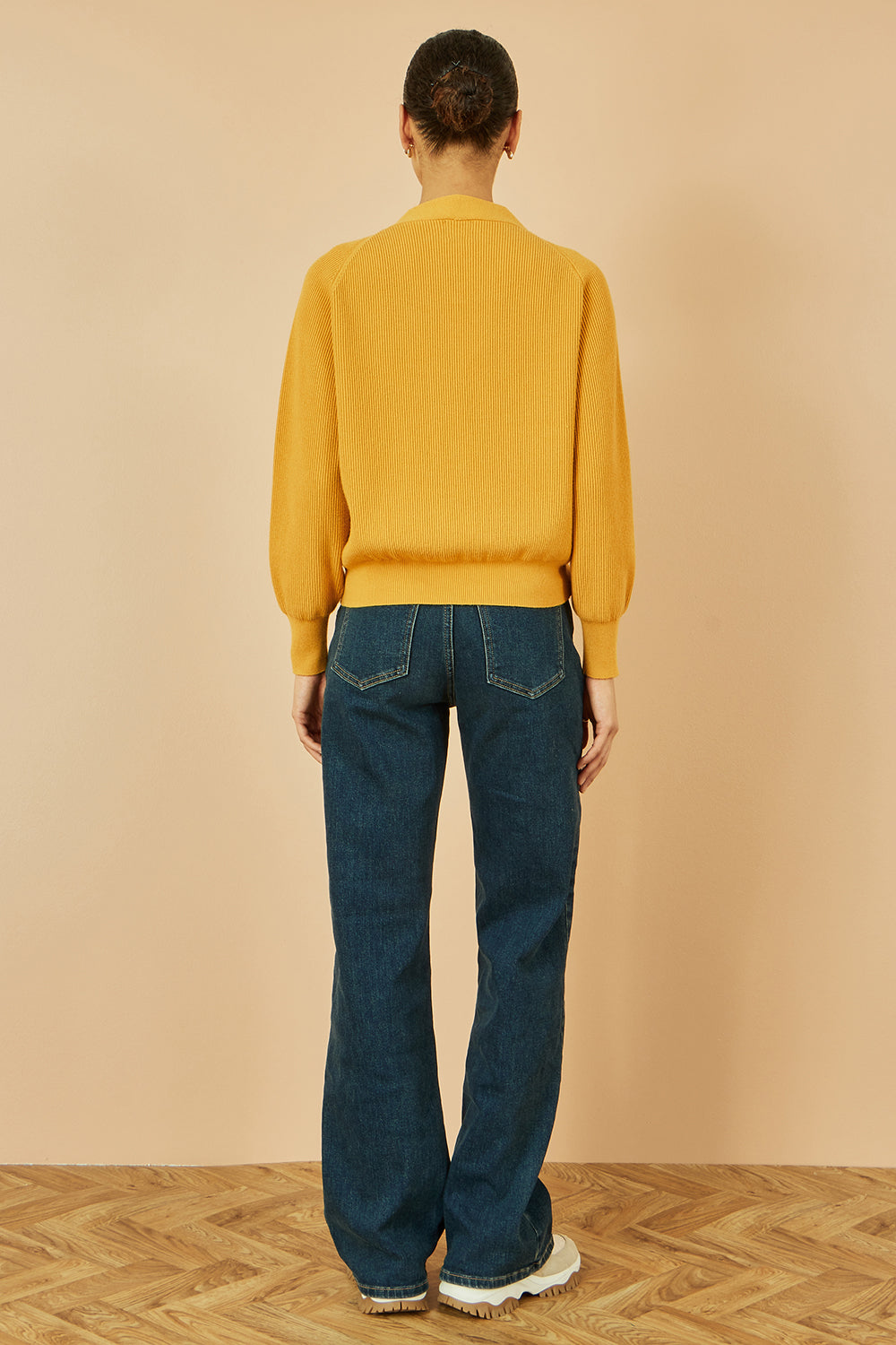 Yumi Mustard Relaxed Fit Cardigan With Stitch Detail Knit Cardigan Yumi