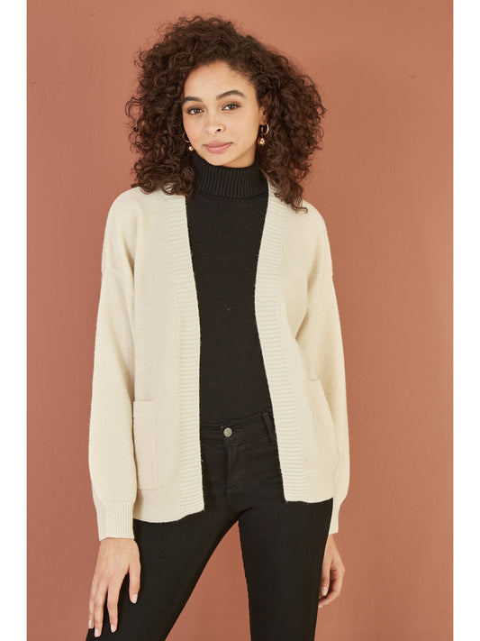 Yumi Ivory Metallic Slouchy Cardigan With Pockets Yumi