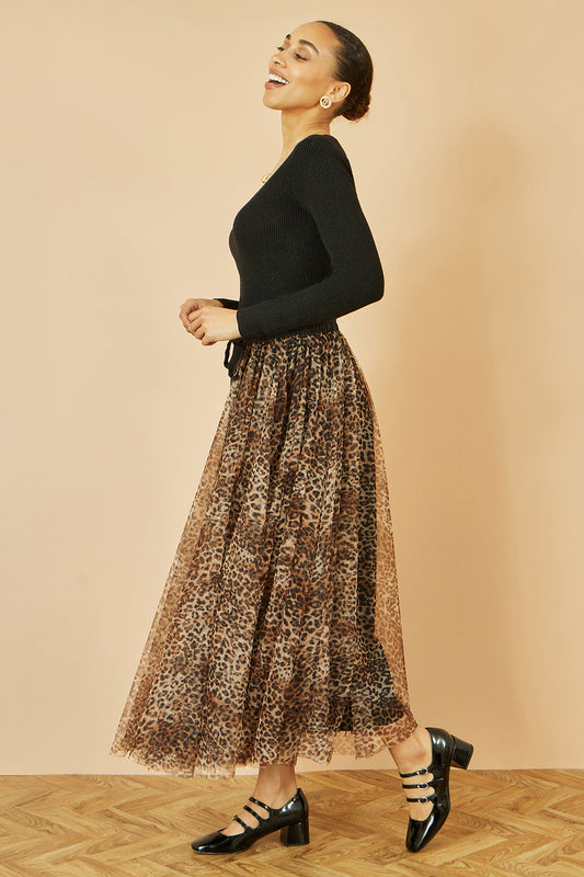 Yumi Brown Leopard Mesh Tulle Skirt Skirts Yumi