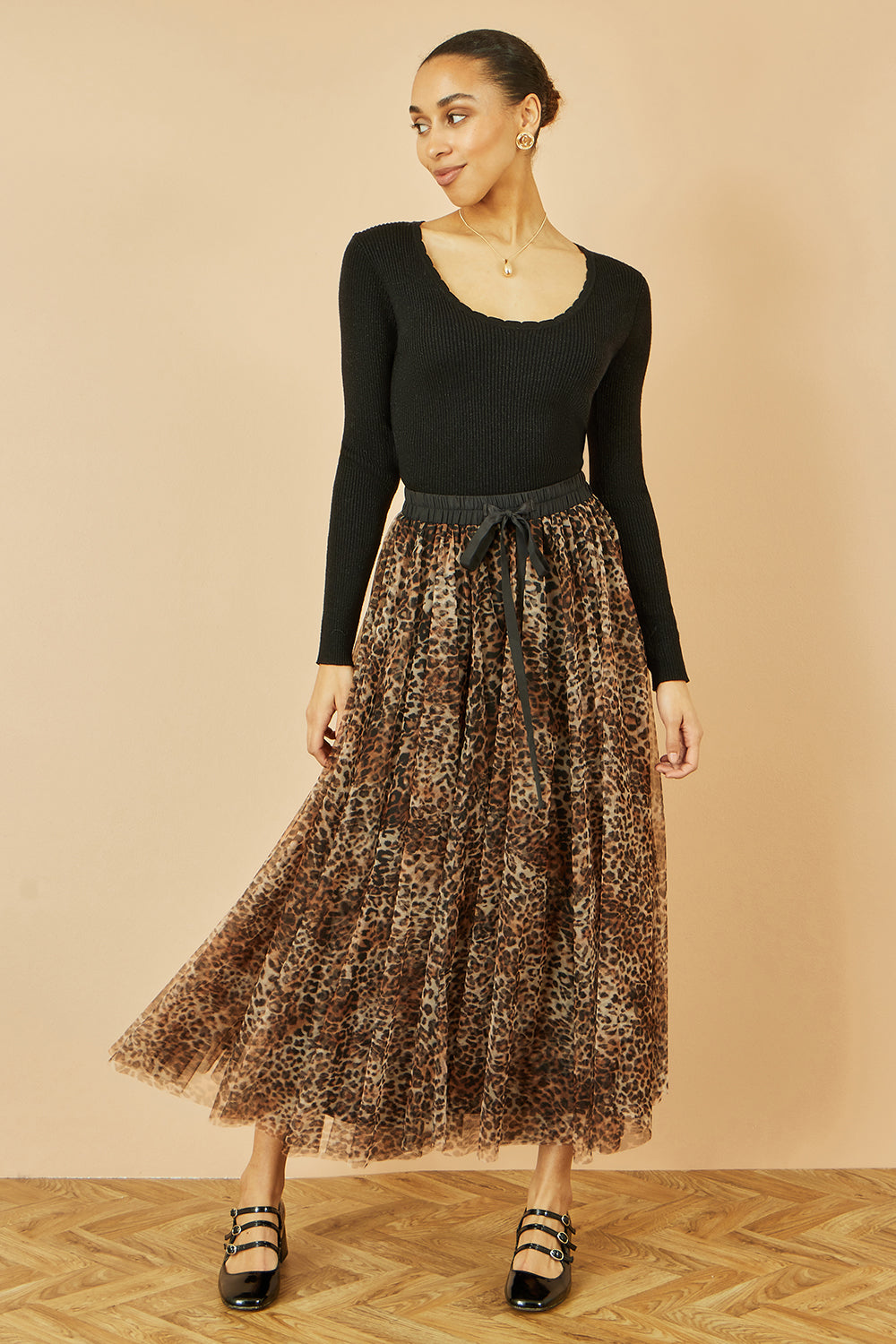 Yumi Brown Leopard Mesh Tulle Skirt Skirts Yumi