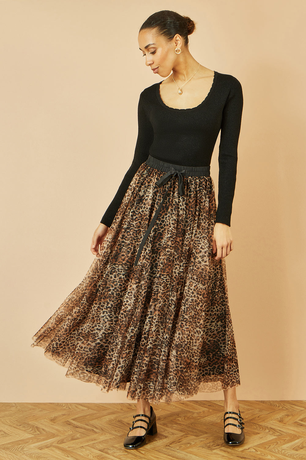 Yumi Brown Leopard Mesh Tulle Skirt Skirts Yumi