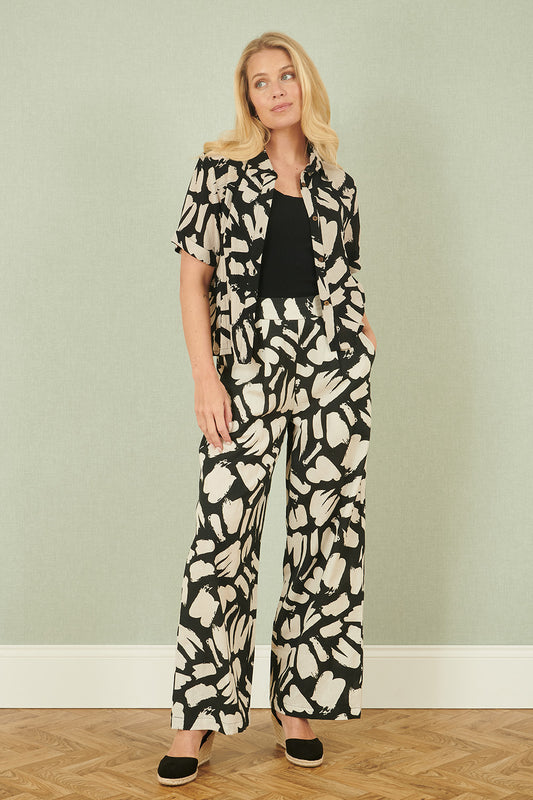 Yumi Black Cotton Splash Print Relaxed Fit Trousers TROUSER Yumi