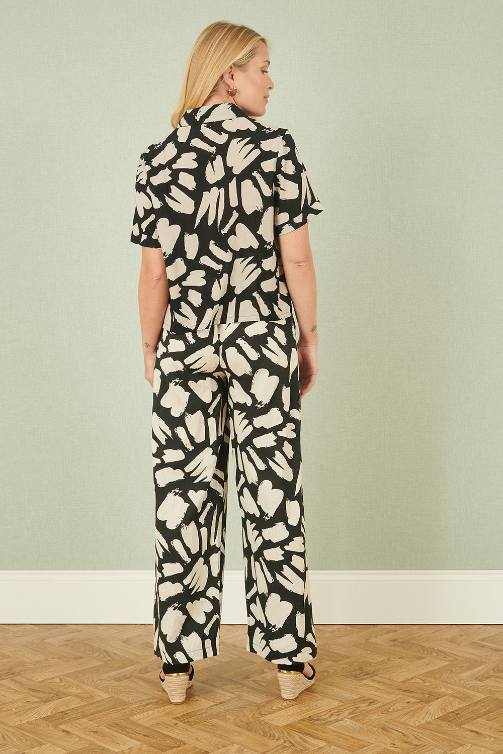 Yumi Black Cotton Splash Print Relaxed Fit Trousers TROUSER Yumi