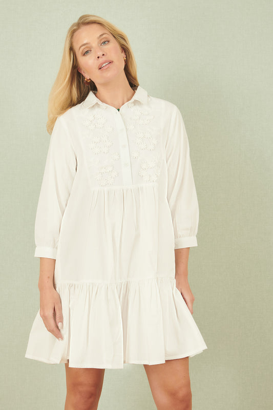Yumi White Cotton Flower Tunic Dress Beachwear Yumi