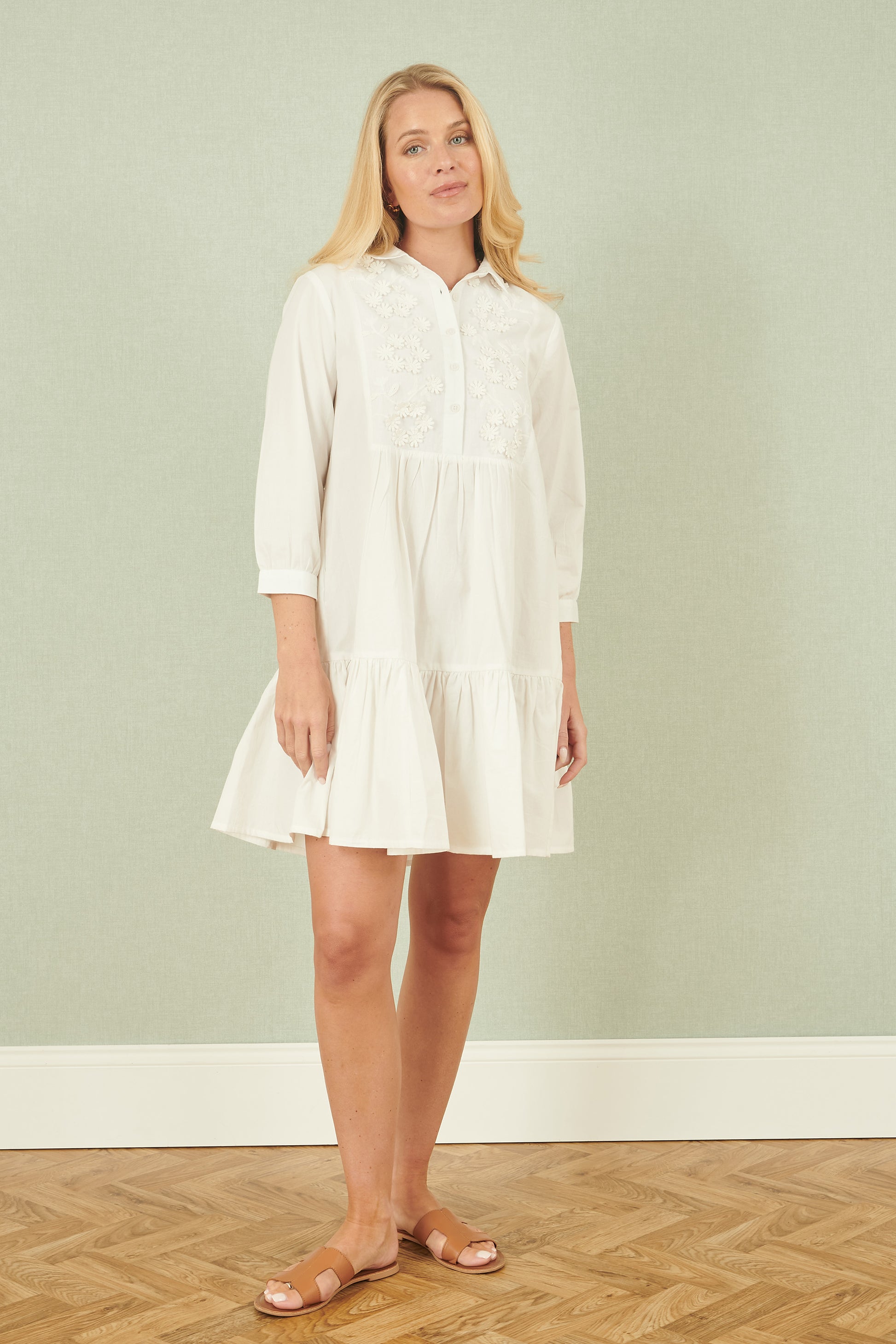 Yumi White Cotton Flower Tunic Dress Beachwear Yumi