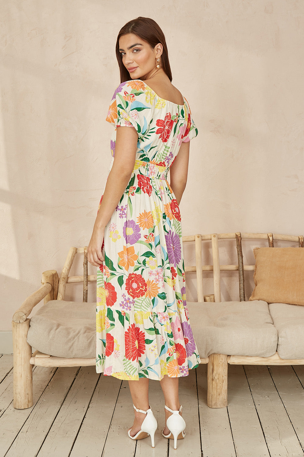 Yumi White Big Floral Midi Dress DRES Day Yumi