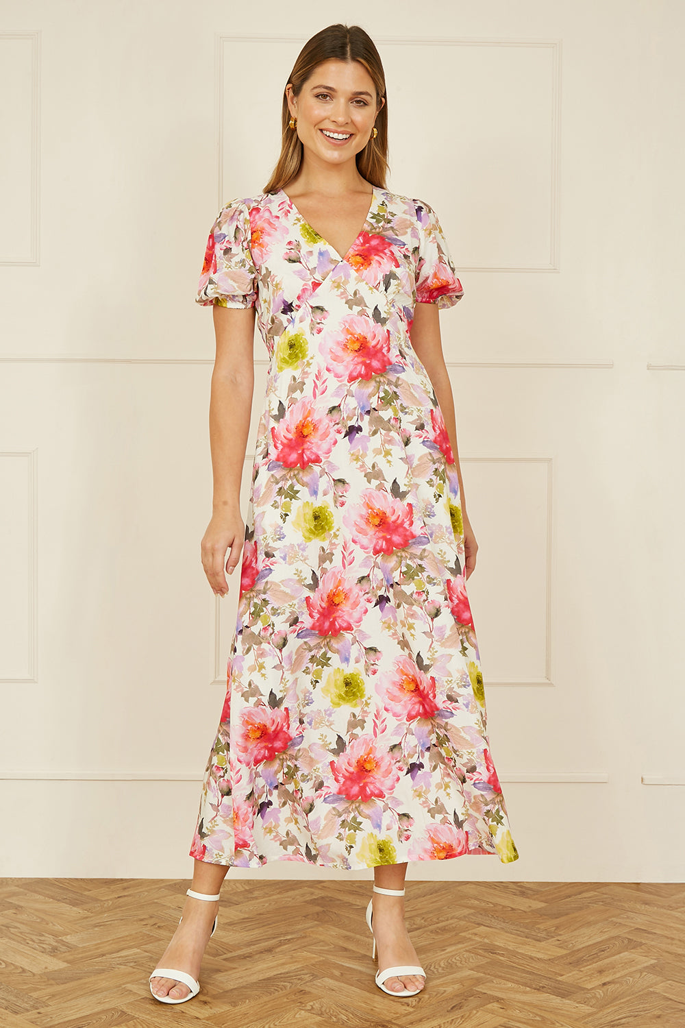Yumi White Floral Midi Dress Occasionwear Yumi