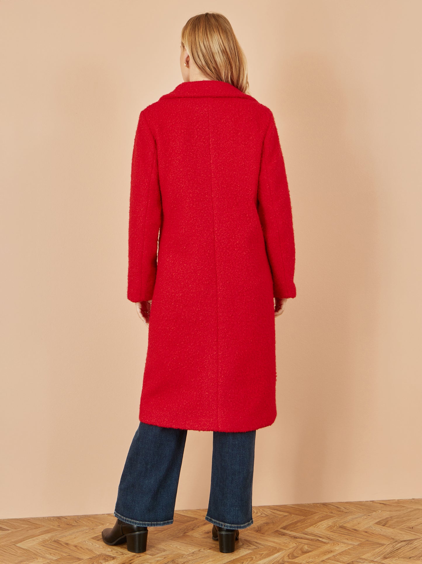 Yumi Red Boucle Long Line Coat COAT Yumi