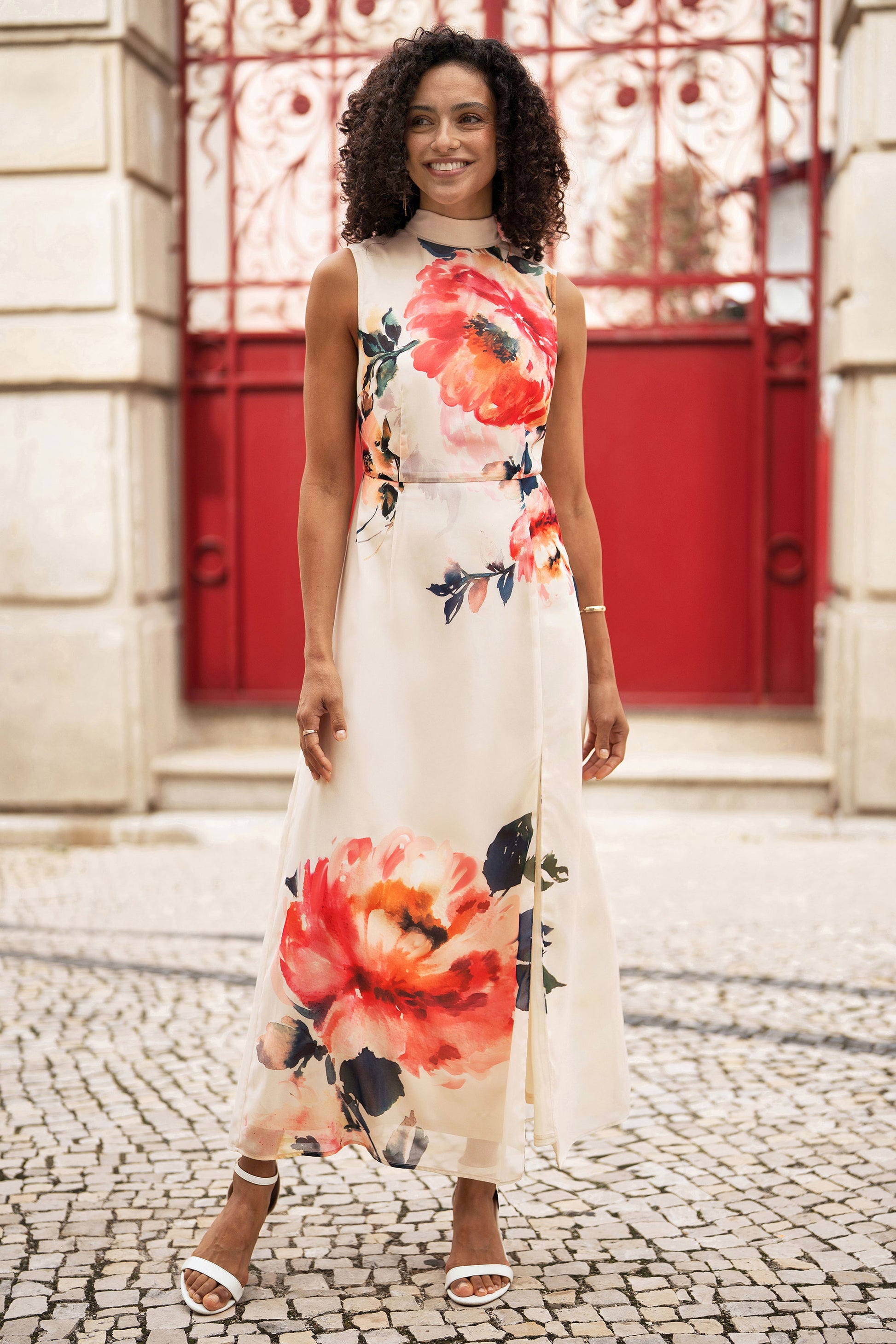 Yumi Ivory Flower Halter Neck Maxi Dress Dress Occasion Yumi