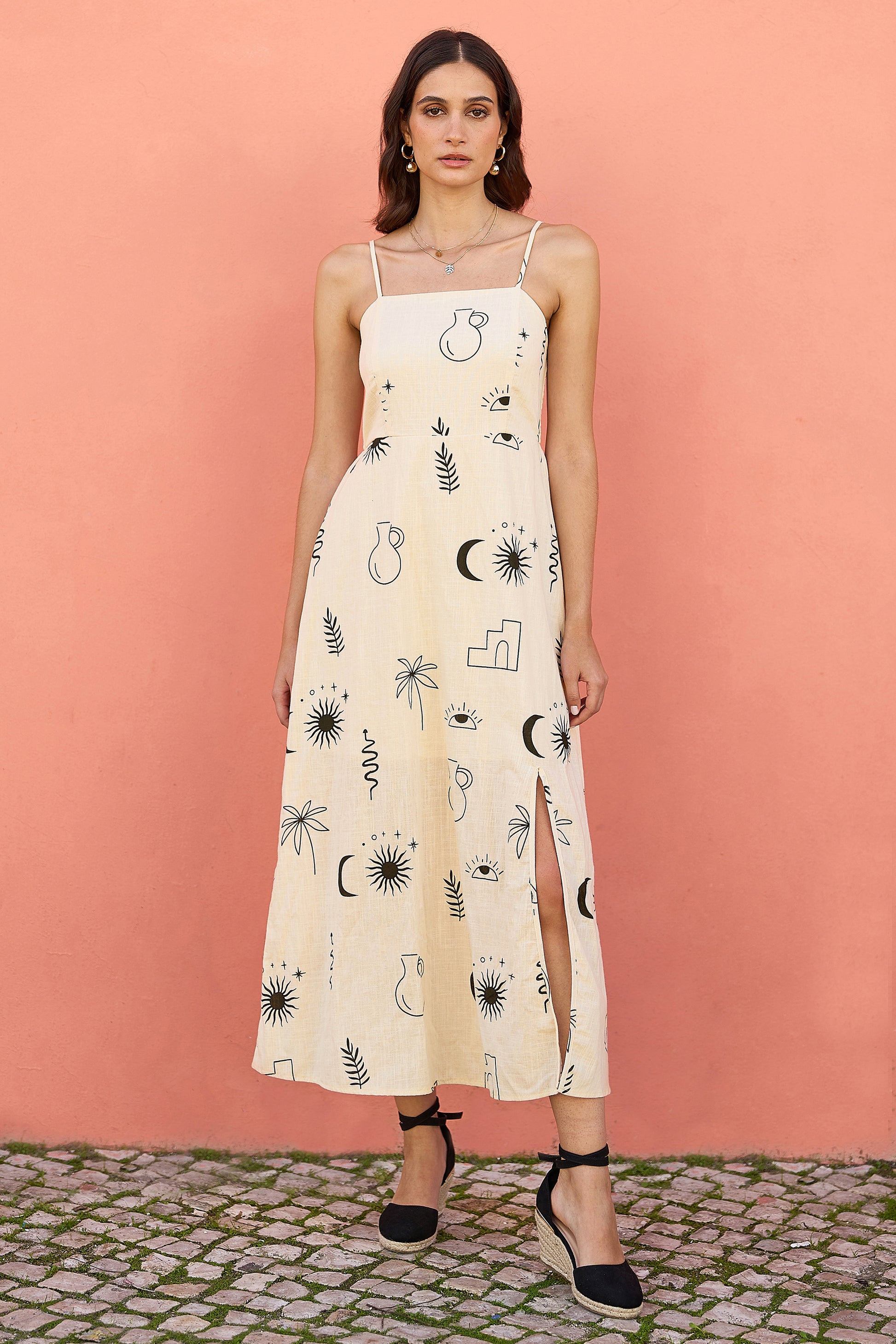 Yumi Ivory Mystic Print Midi Sundress Beachwear Yumi