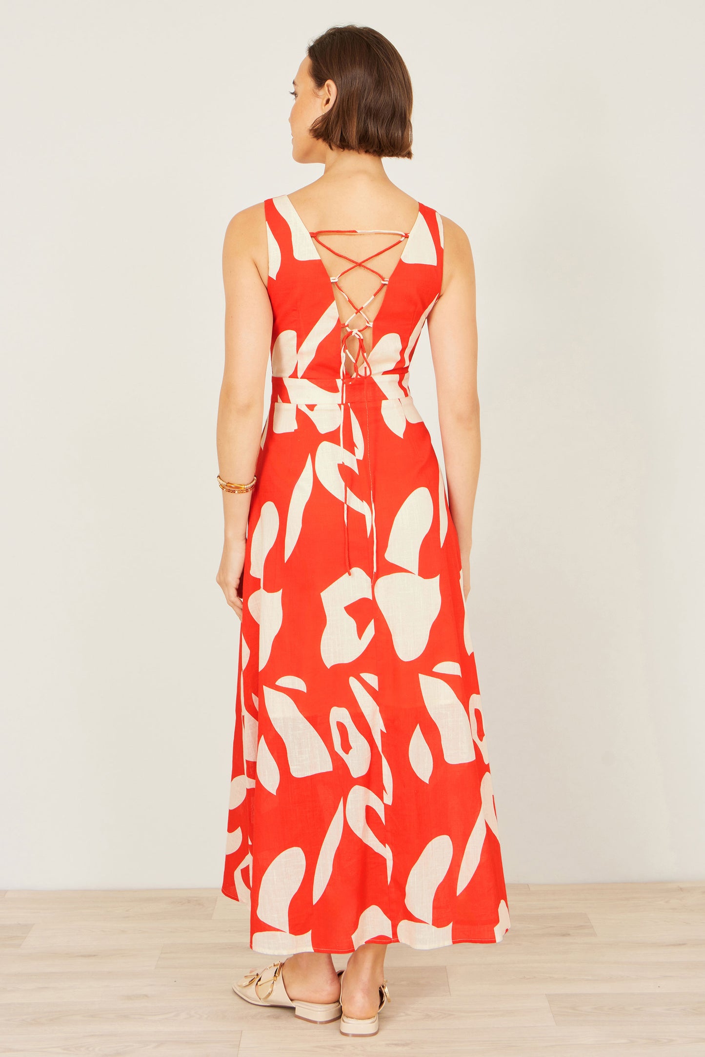 Yumi Orange Abstract Maxi Dress With Tie Back Beachwear Yumi