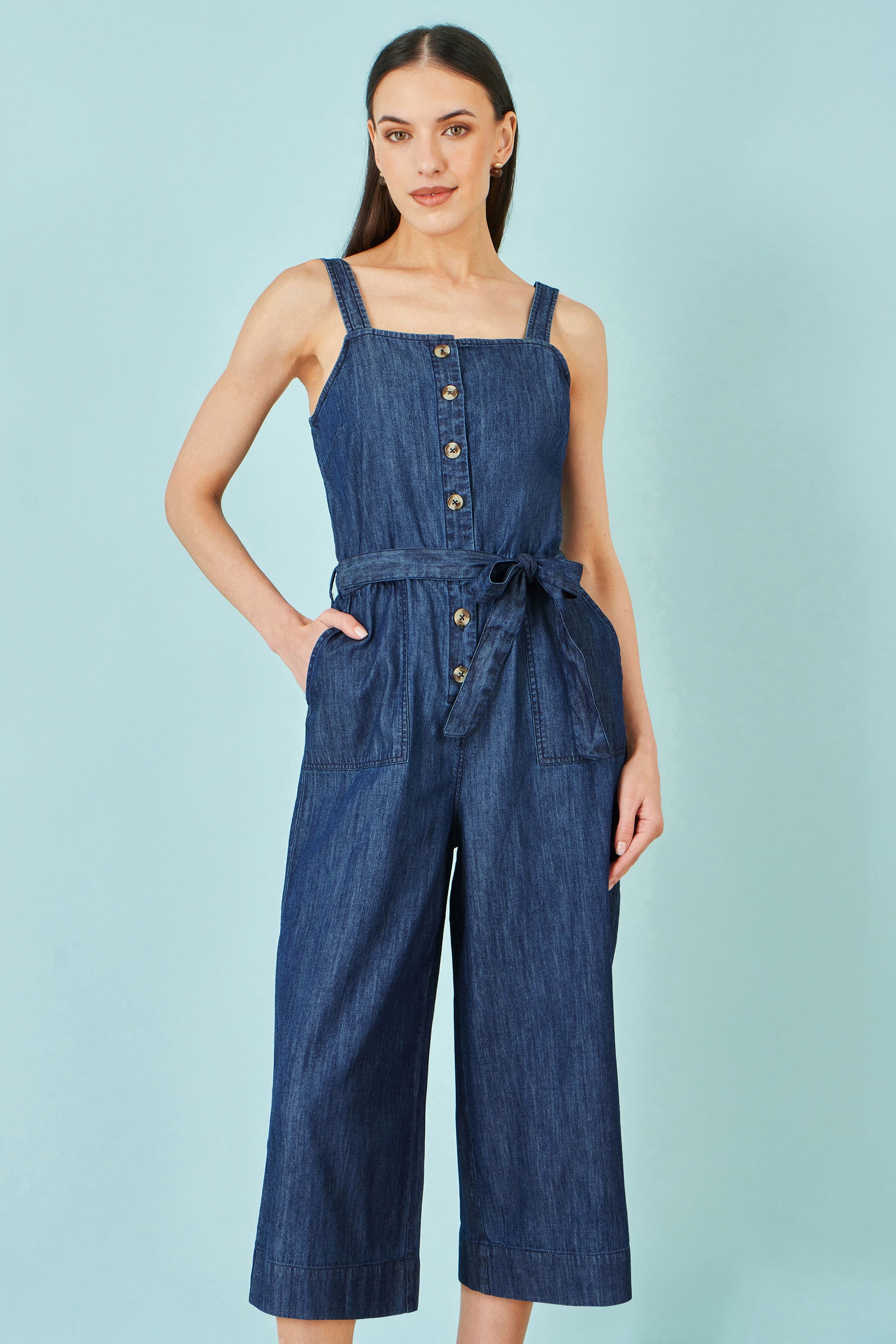 Yumi Blue Chambray Button Through Jumpsuit JUMPSUIT Yumi