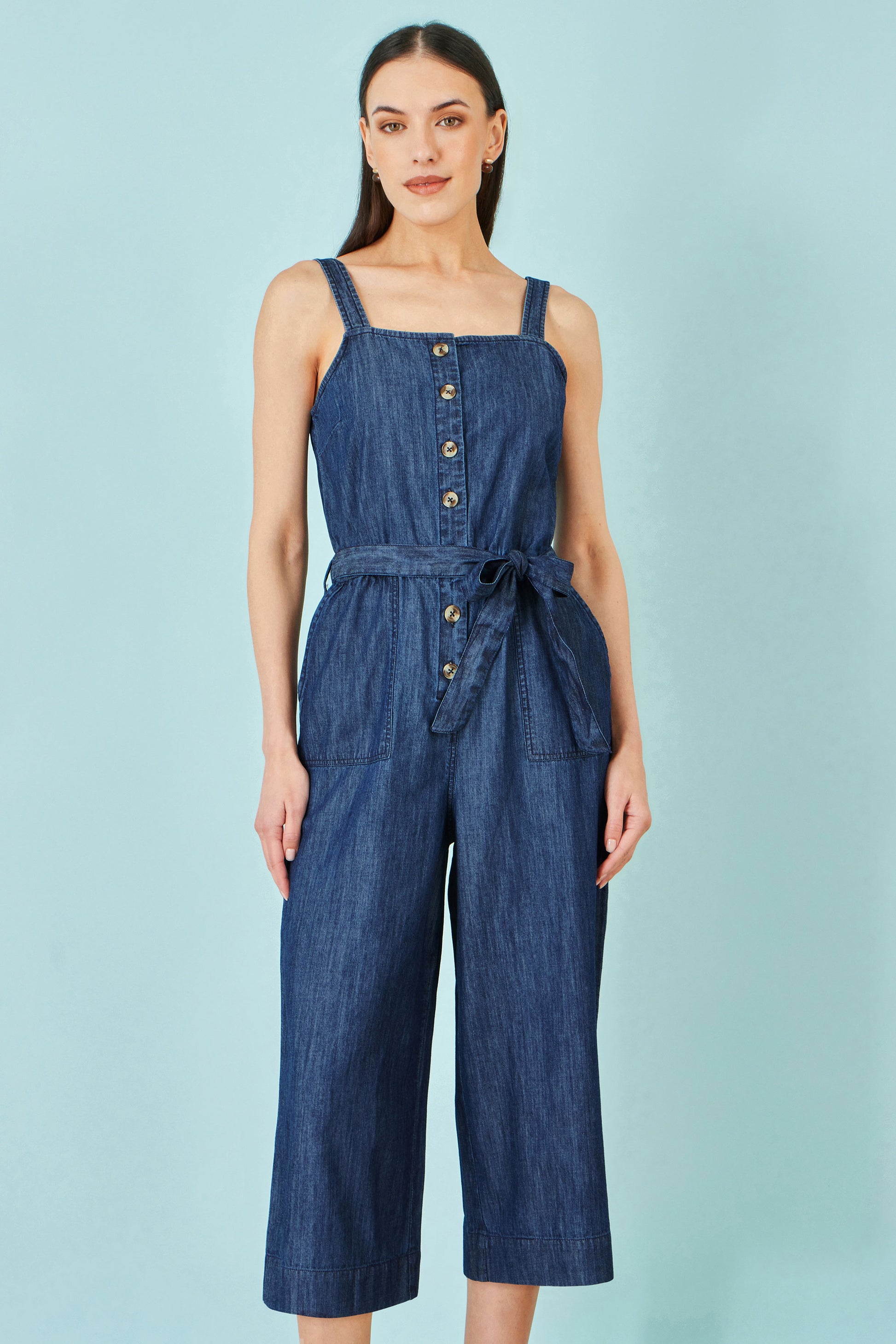 Yumi Blue Chambray Button Through Jumpsuit JUMPSUIT Yumi