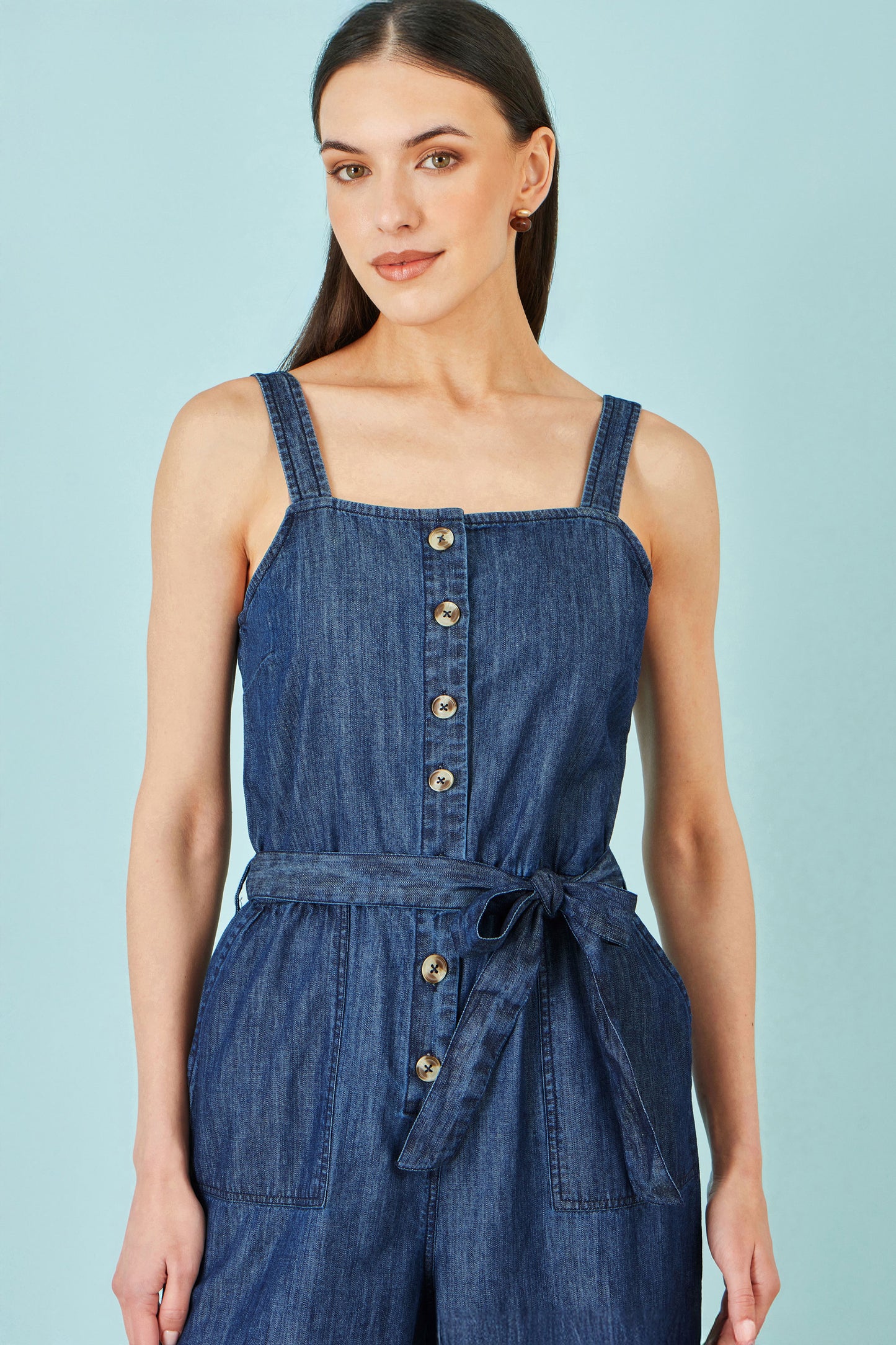 Yumi Blue Chambray Button Through Jumpsuit JUMPSUIT Yumi