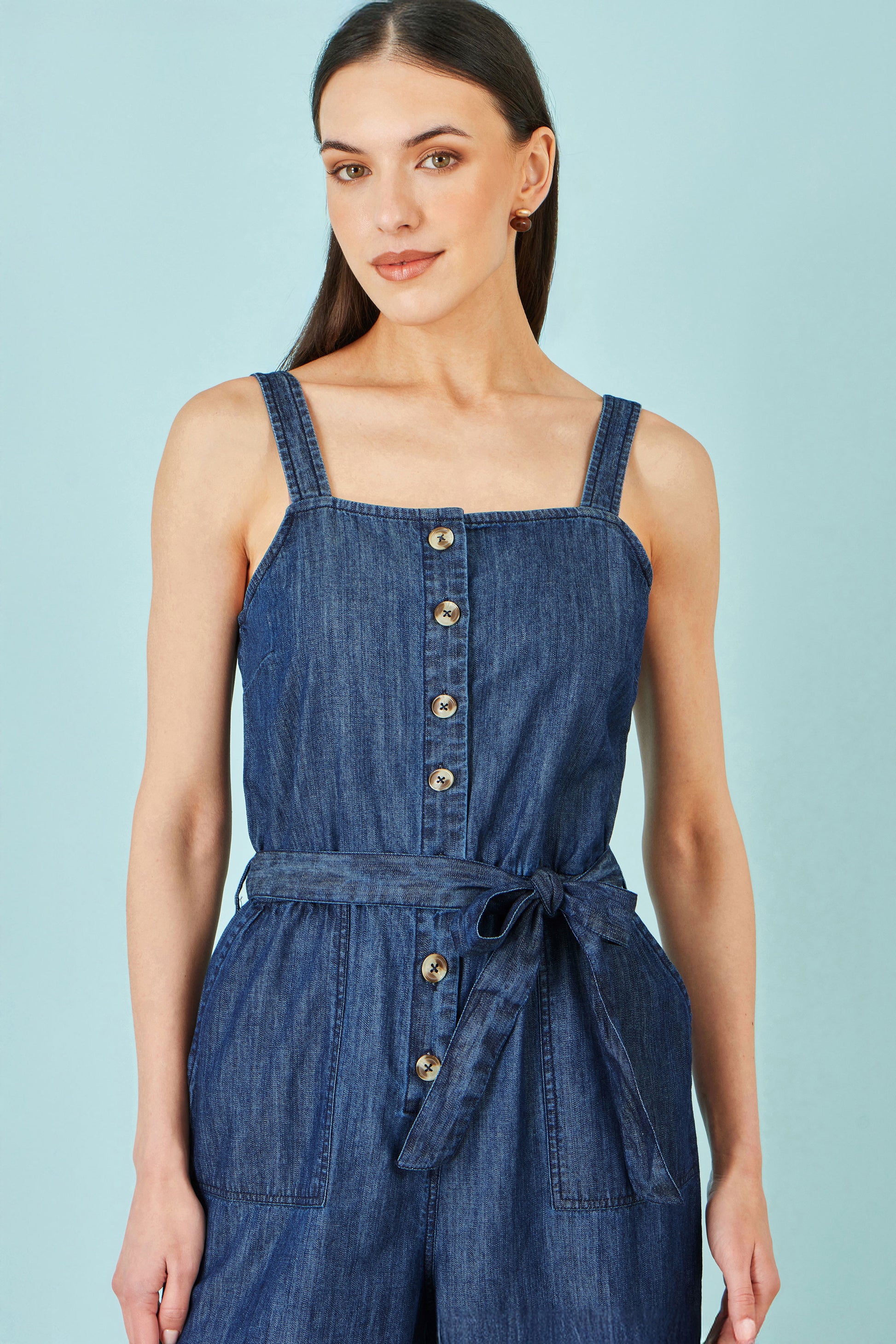 Yumi Blue Chambray Button Through Jumpsuit JUMPSUIT Yumi