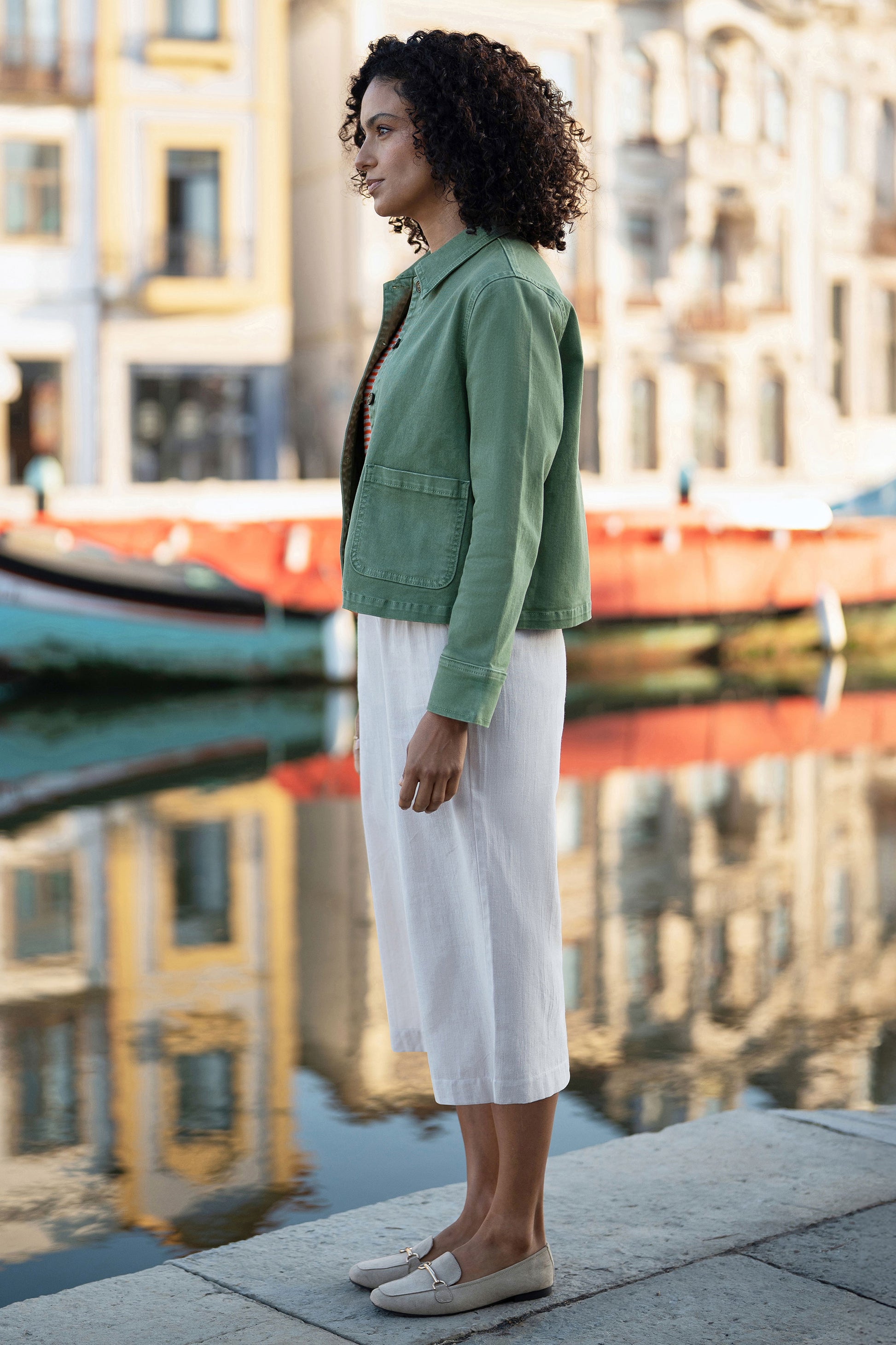 Yumi Green Canvas Jacket With Patch Pockets Outerwear Yumi