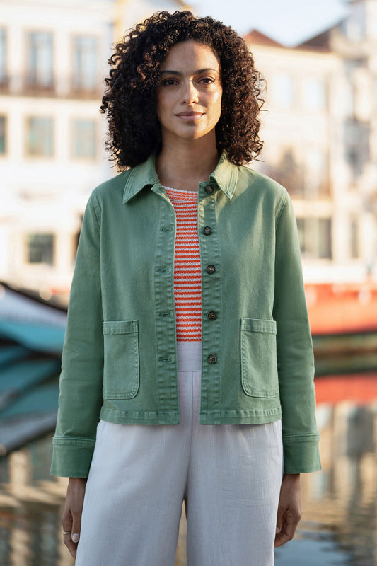 Yumi Green Canvas Jacket With Patch Pockets Outerwear Yumi