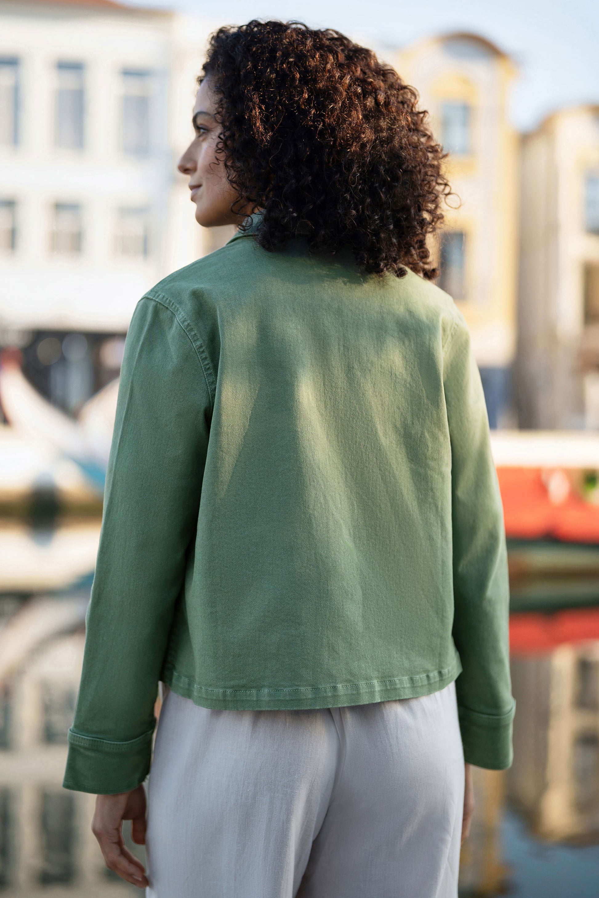 Yumi Green Canvas Jacket With Patch Pockets Outerwear Yumi