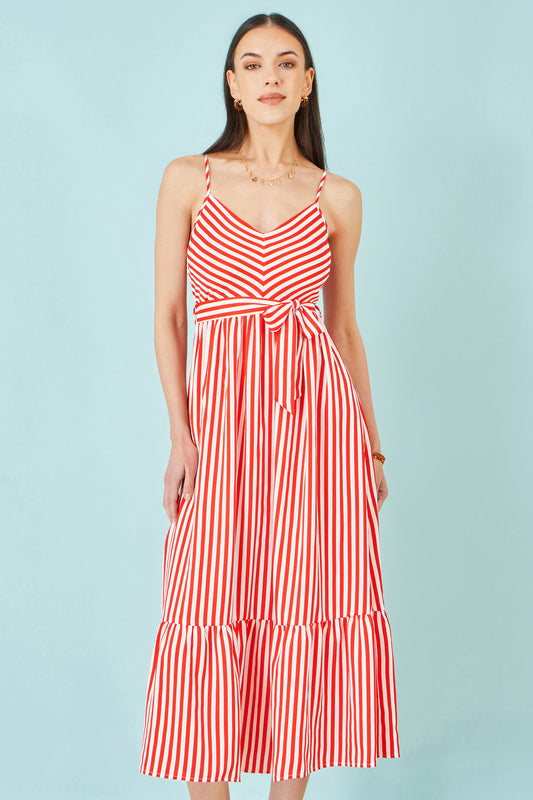 Yumi Red Stripe Midi Sun Dress Beachwear Yumi