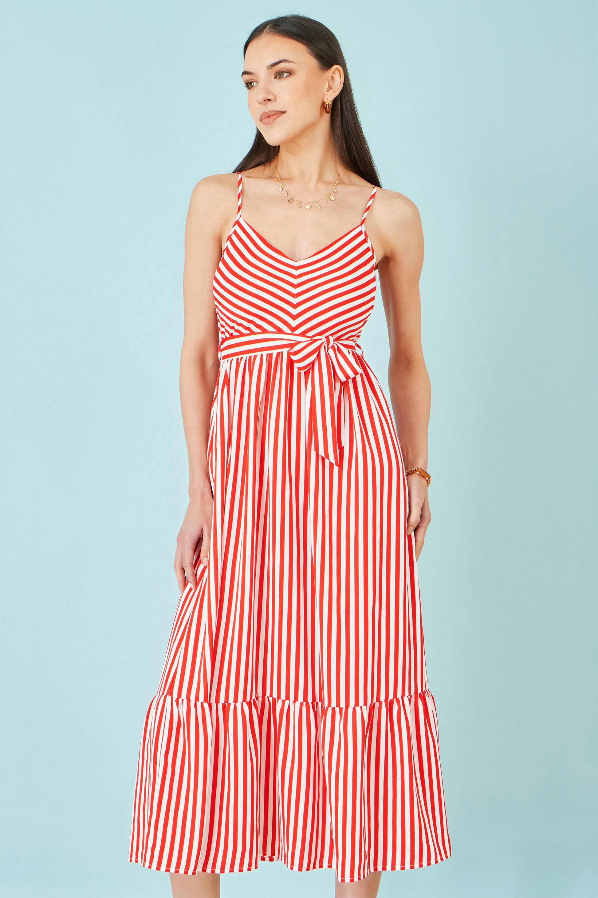 Yumi Red Stripe Midi Sun Dress Beachwear Yumi