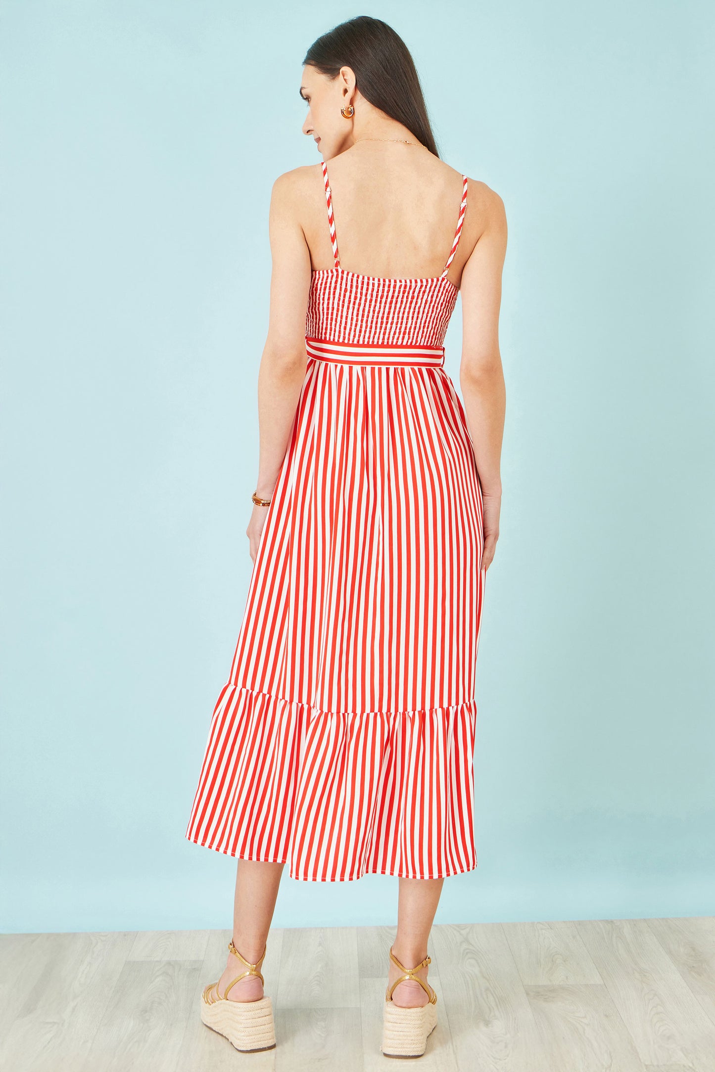 Yumi Red Stripe Midi Sun Dress Beachwear Yumi