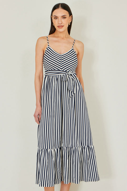 Yumi Navy Stripe Midi Sun Dress Beachwear Yumi
