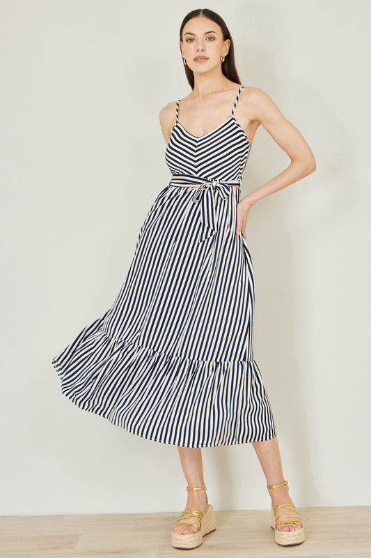 Yumi Navy Stripe Midi Sun Dress Beachwear Yumi