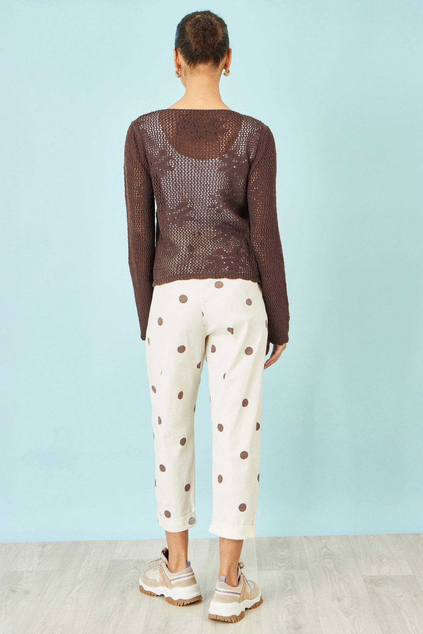 Yumi Brown Flower Crochet Button Up Cardigan Knit Cardigan Yumi