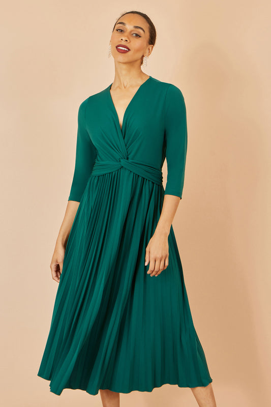 Yumi Green Jersey Knot Waist Pleated Midi Dress Dress Occasion Yumi