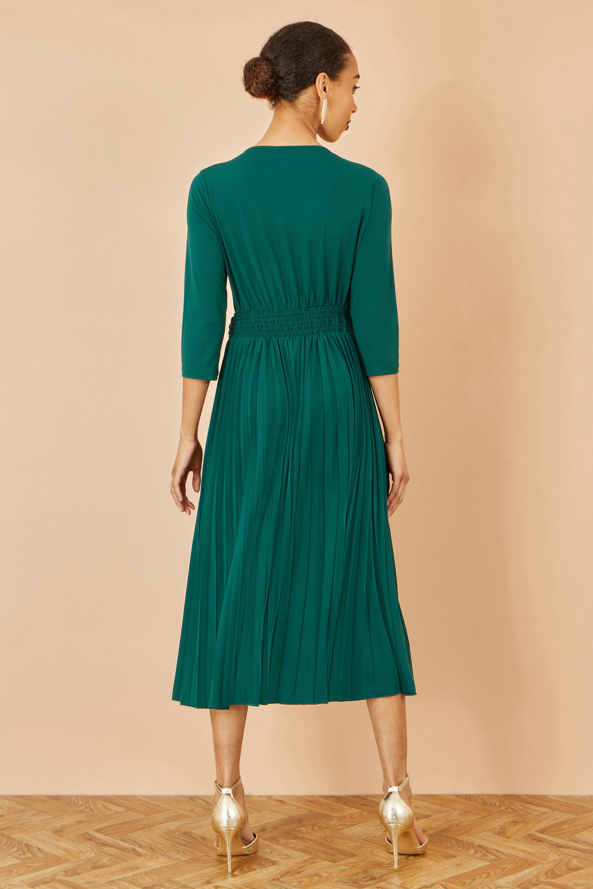 Yumi Green Jersey Knot Waist Pleated Midi Dress Dress Occasion Yumi