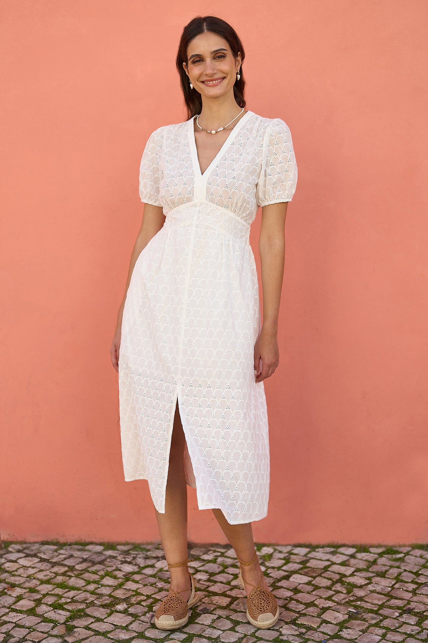 Yumi White Broderie Anglaise Midi Dress With Split Hemline Beachwear Yumi