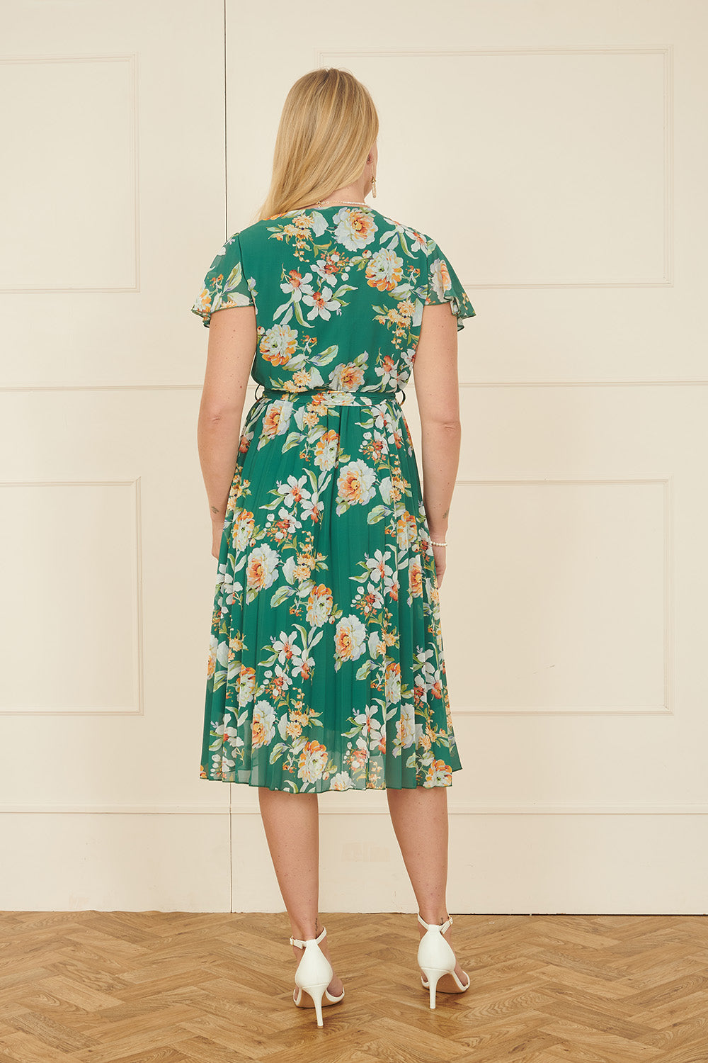 Yumi Green Floral Pleated Wrap Dress Occasionwear Yumi