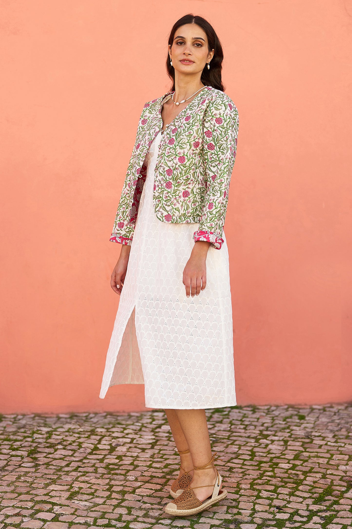 Yumi Pink Floral Reversible Cotton Quilted Jacket JACKET Yumi