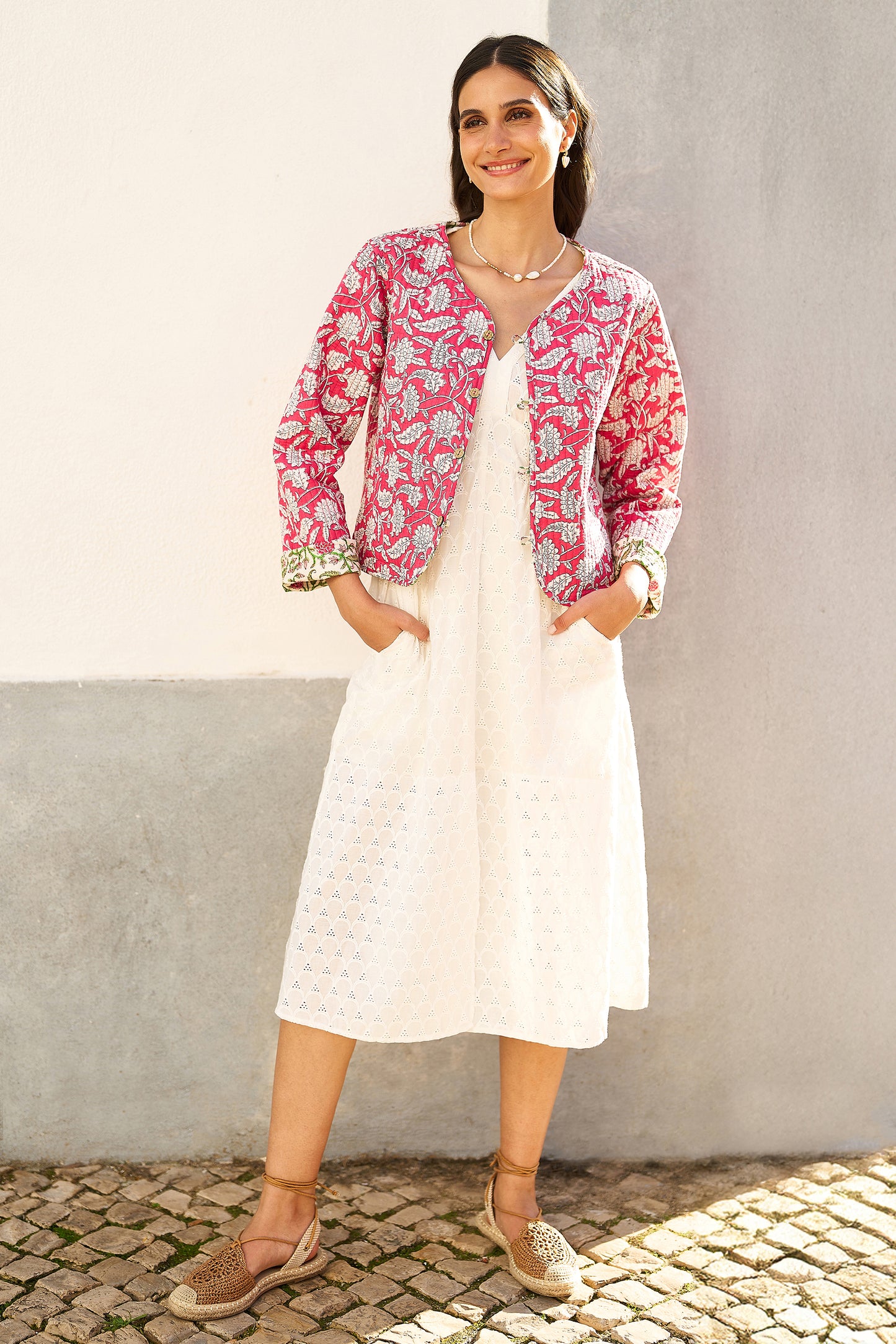 Yumi Pink Floral Reversible Cotton Quilted Jacket JACKET Yumi