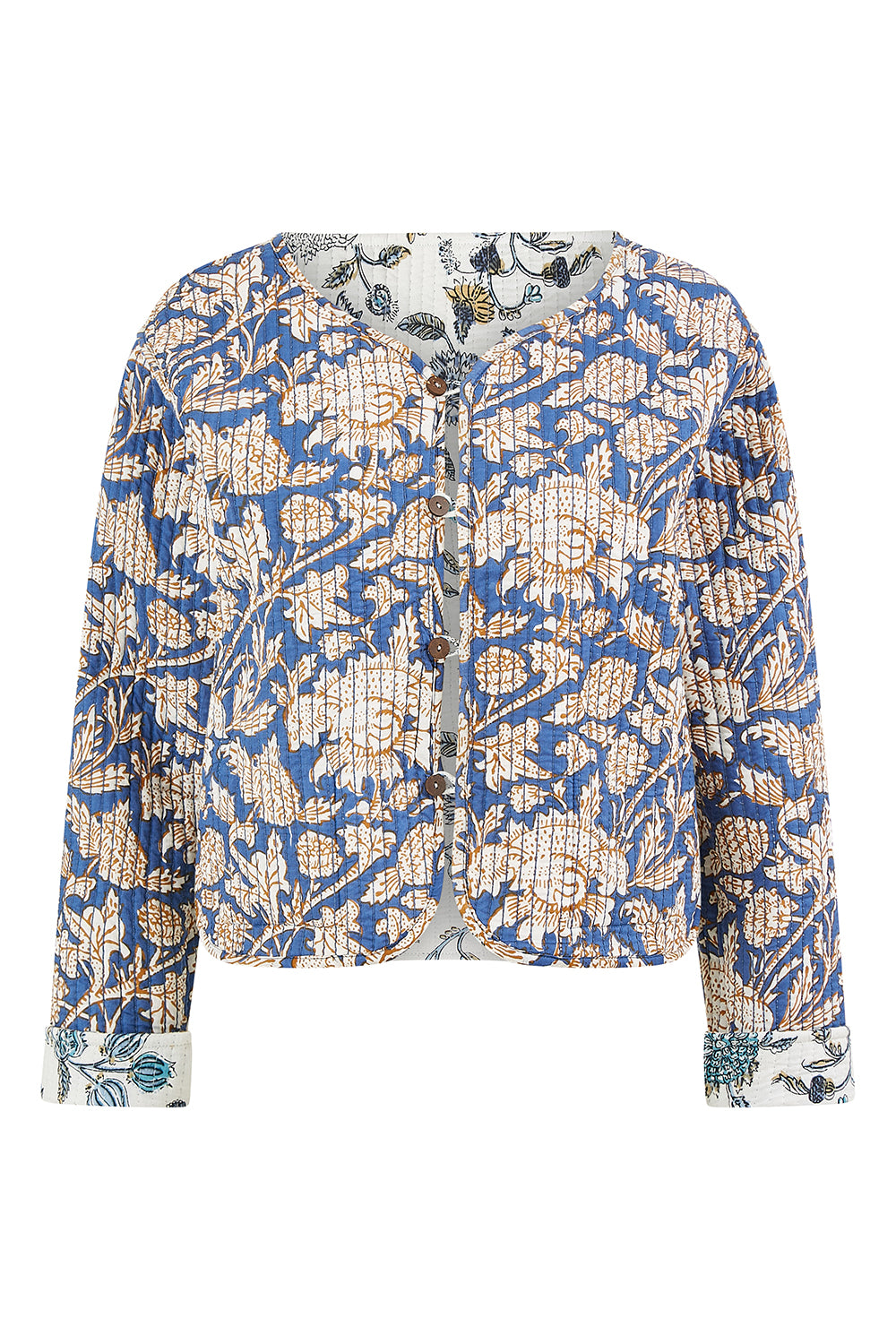 Yumi White Floral Reversible Cotton Quilted Jacket JACKET Yumi