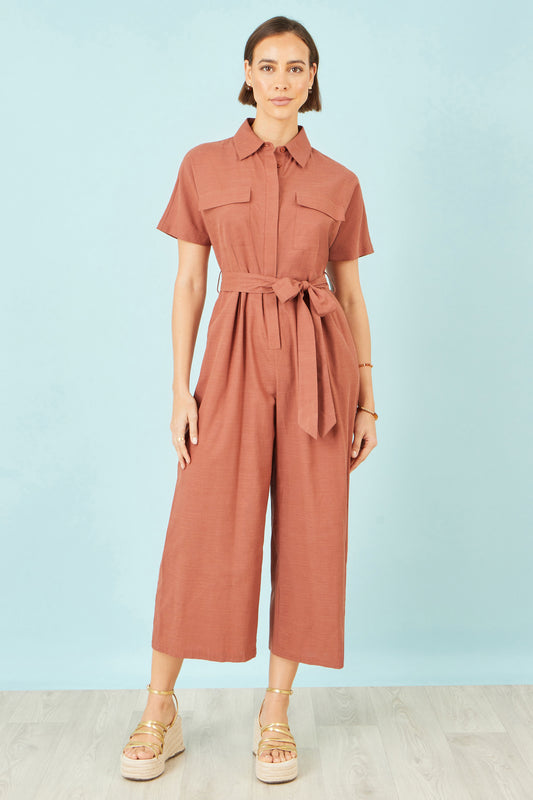 Yumi Brown Utility Relaxed Jumpsuit JUMPSUIT Yumi